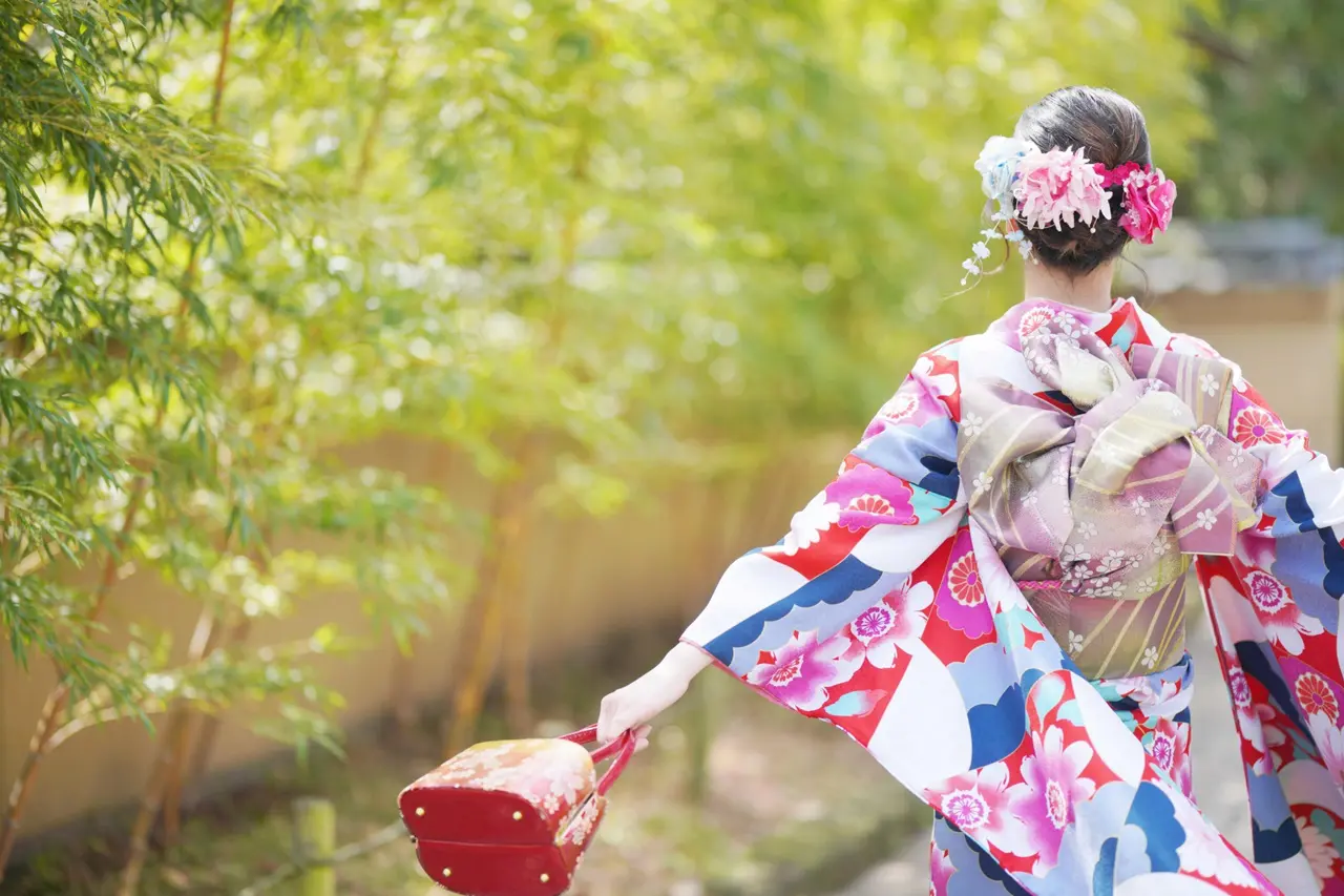 使用自拍棒與藍芽遙控器記錄和服穿搭