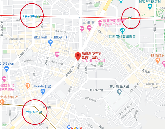 捷運站離福爾摩沙101旅館的距離
